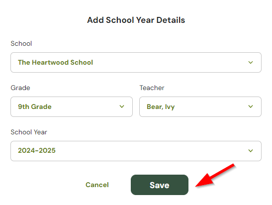 Update School and School Year for Your Child