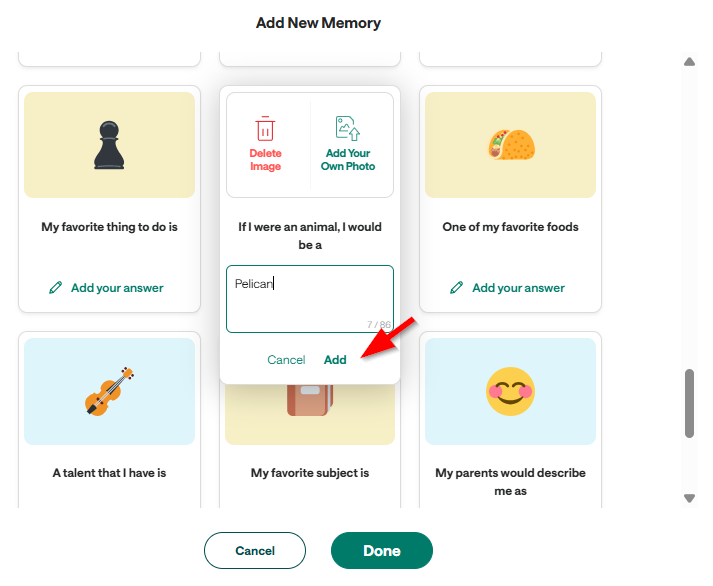 Creating and Adding Memories to Custom Pages