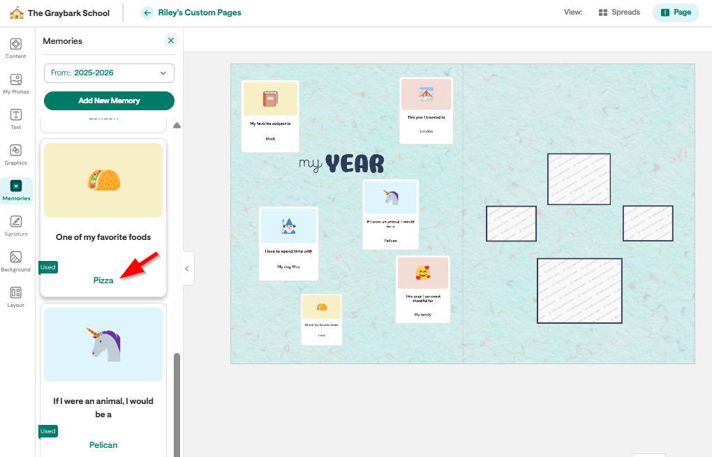 Creating and Adding Memories to Custom Pages