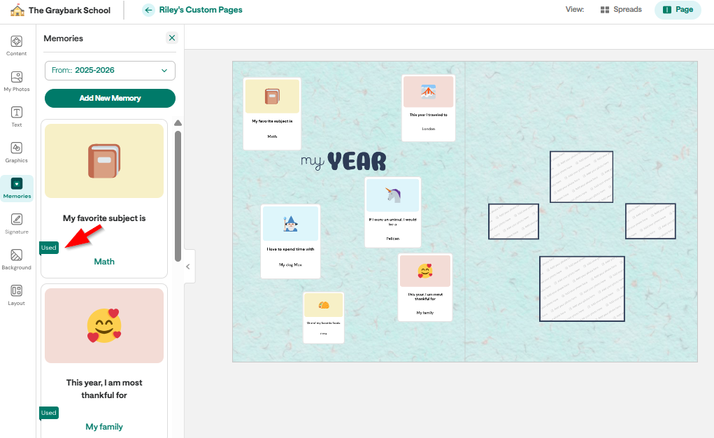 Creating and Adding Memories to Custom Pages