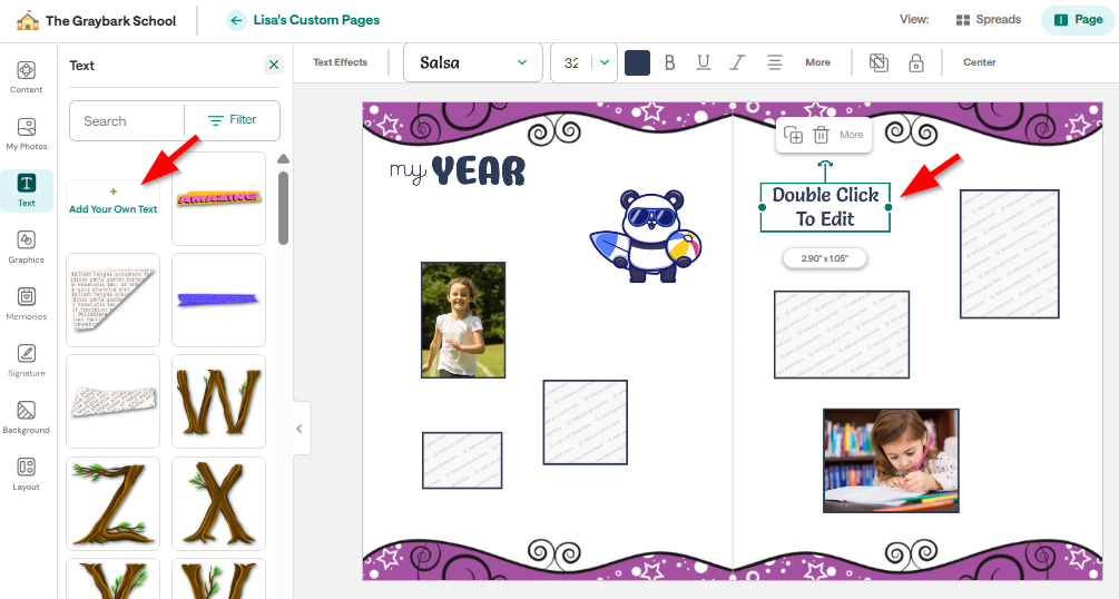 Adding Text to Custom Pages